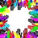People's hands painted in the colors of the rainbow. The illustration on a white background.