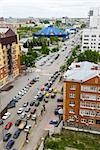 View at Tyumen city street with circus from top point