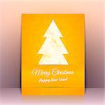 Yellow Greeting card background with Christmas tree