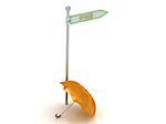 3d rendering of sign with gold "FAQ" and orange umbrella, Isolated on white background