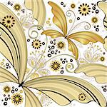 Seamless white vintage pattern with gold striped butterflies (vector)