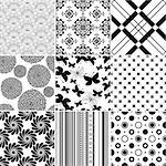 Collection seamless vintage monochrome patterns (vector)