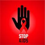 Stop AIDS sign: black hand with red ribbon on red background.