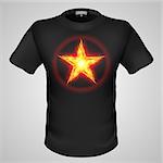 Black male t-shirt with fiery star print on grey background.