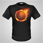 Black male t-shirt with lava ball print on grey background.