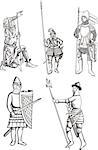 Medieval knights. Set of black and white vector illustrations.