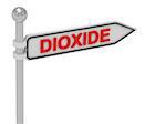 DIOXIDE arrow sign with letters on isolated white background
