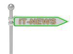 3d rendering of sign with gold "iT-NEWS", Isolated on white background
