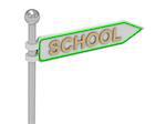 3d rendering of sign with gold "SCHOOL", Isolated on white background