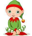 Illustration of sitting cute Christmas Elf