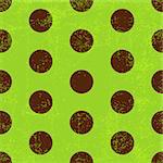 Seamless grungy green pattern with brown polka dots (vector EPS 10)