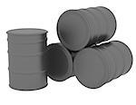 Black oil barrels. 3d render isolated on white background