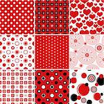 Set seamless vintage patterns classic red, white and black colors (vector)