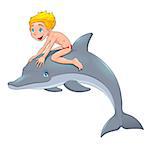 The boy and the dolphin. Cartoon vector illustration, isolated objects