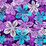 Seamless vivid floral spring pattern with translucent violet-blue-white flowers (vector EPS 10)