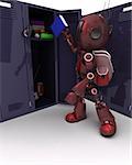 3D Render of an Android with school bag and locker