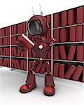 3D Render of an Android at bookshelf