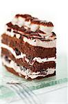 fresh whipped cream dessert cake slice with cocoa powder on top