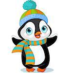 Cute winter penguin with hat and scarf