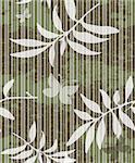 Grungy seamless striped pattern with white translucent leaves and butterflies (vector eps 10)