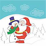 Santa Claus and snowman on special christmas background
