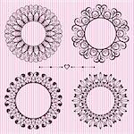 Set of rounded vintage lace frame design elements