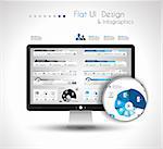 UI Flat Design Elements in a modern HD screen computer: Web and Infographics theme.