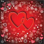 colorful illustration with  two red  hearts  for your design