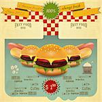 Retro Fast Food Menu. Hamburger and Hot Dogs. Vector illustration