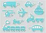 Set of cute blue means of transport icons