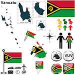 Vector of Vanuatu set with detailed country shape with region borders, flags and icons