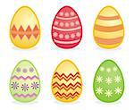 Colorful vector easter eggs isolated on white background. Traditional, yellow, violet, red and green painted easter icons
