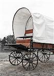Covered wagon with white top in park