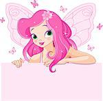 Illustration of Beautiful fairy over blank sign