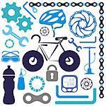 Colorful collection of bicycle accessories vector silhouette icons