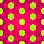 Seamless grungy purple pattern with green and pink polka dots  (vector EPS 10)