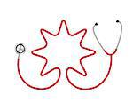 Stethoscope in shape of star in red design on white background