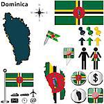 Vector of Dominica set with detailed country shape with region borders, flags and icons