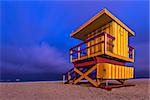 South Beach, Miami, Florida, USA lifeguard post at twilight.