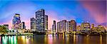 Skyline of Miami, Florida, USA at Brickell Key and Miami River.