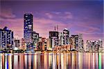 Skyline of Miami, Florida, USA over Biscayne Bay.