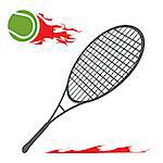 Tennis racket and ball with fire