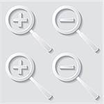 Set of four white zoom icons with shadows