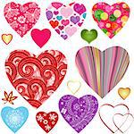 Set colorful valentine hearts with curls, balls, strips and butterflies isolated on white (vector wes 10)