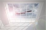 Airplane flying past window