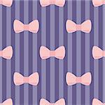 Seamless vector pattern with pastel pink bows on a navy blue strips background. For desktop wallpaper, web design, cards, invitations, wedding or baby shower albums, backgrounds, arts and scrapbooks.
