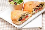 Italian ciabatta panini sandwichwith with vegetable and feta cheese