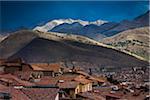 Scenic view of mountains and rooftops of homes, Cusco, Peru