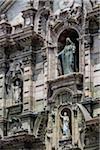 Close-up of Sculptures above Portada del Perdon, Cathedral of Lima, Plaza de Armas, Lima, Peru