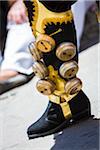 Close-up of Bells on Boots of Ecuadorian Dancer Performing a Bolivian Saya Dance, Old Town, Quito, Ecuador